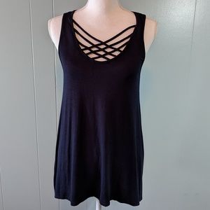 Navy blue Tank with Lattice